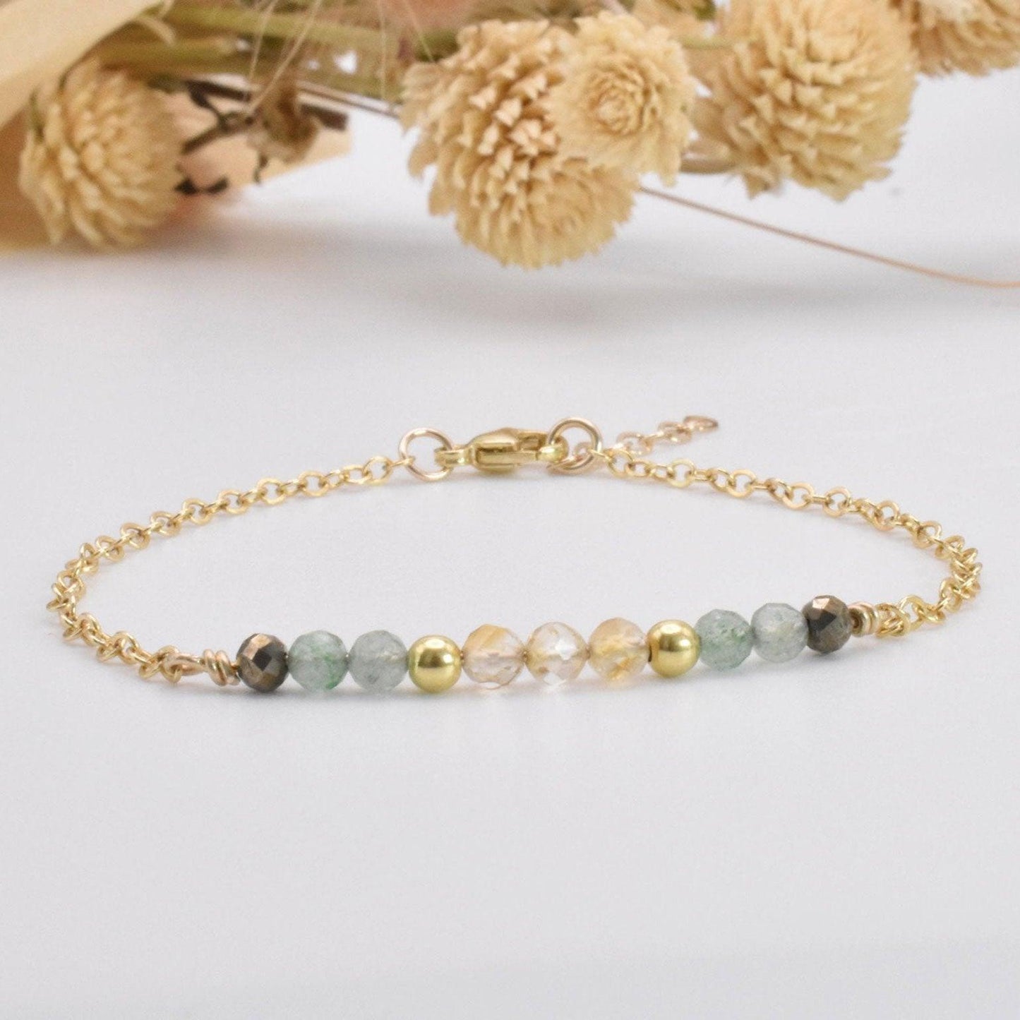 Dainty Wealth and Good Luck Gemstone Bracelet - 3Rosebudsco.com