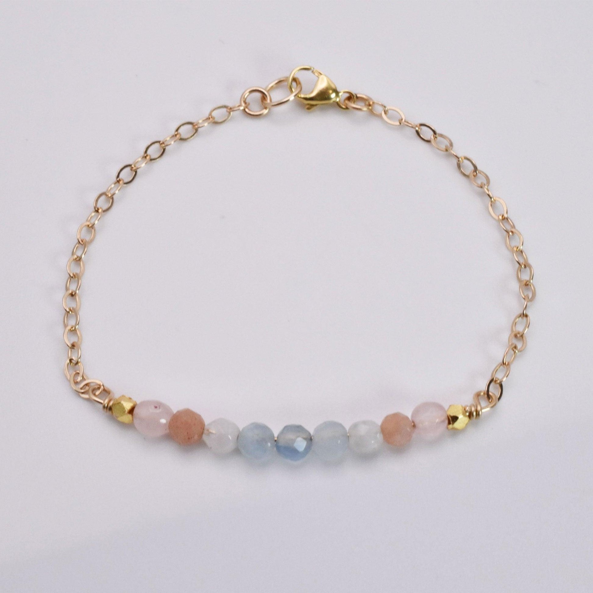 Minimalist Fertility Bracelet Featuring Rose Quartz, Aquamarine and Moonstone - 3Rosebudsco.com