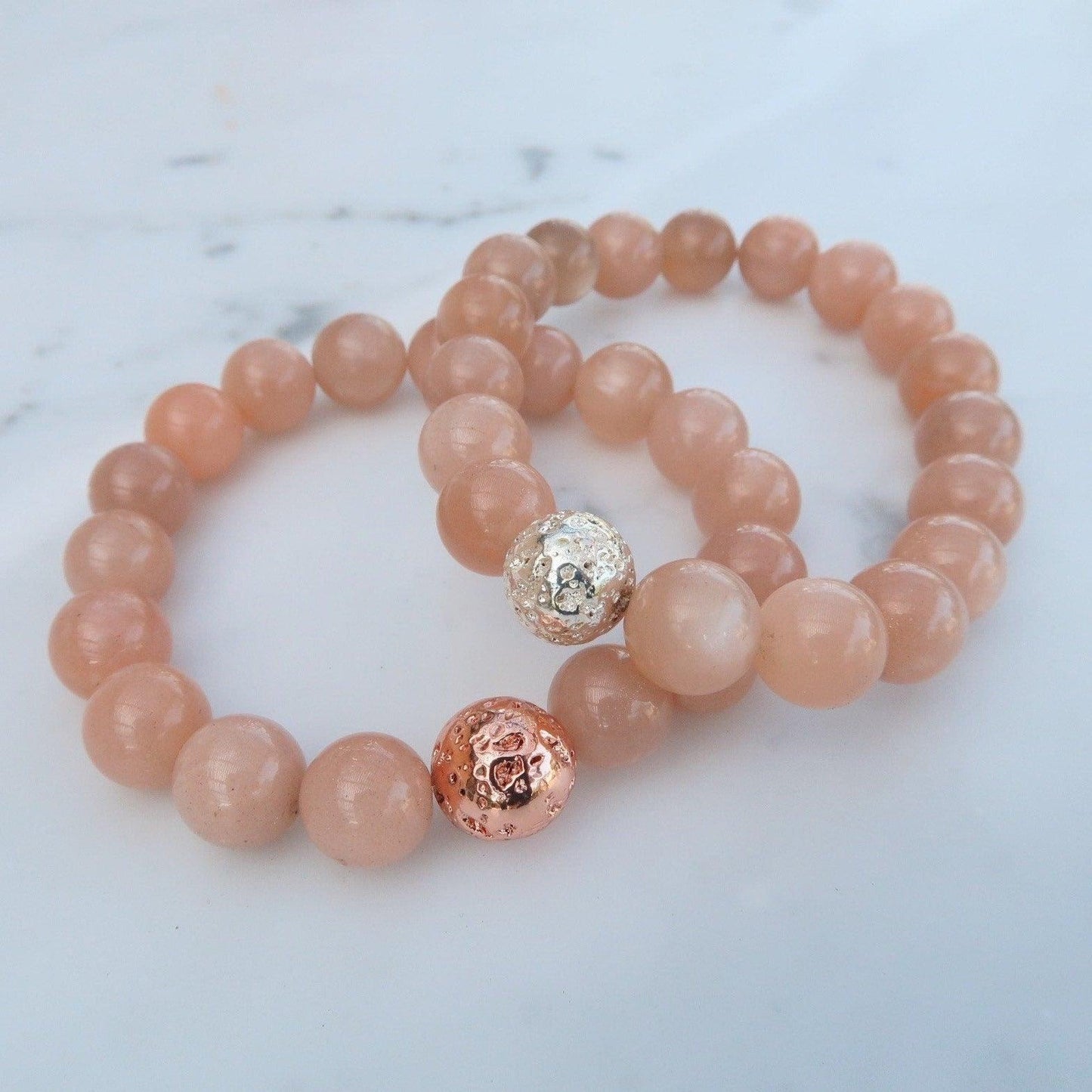 Peach Moonstone Crystal Bracelet for Emotional Healing, Fertility, Sacral Chakra alignment . Infused with Reiki 3Rosebudsco.com