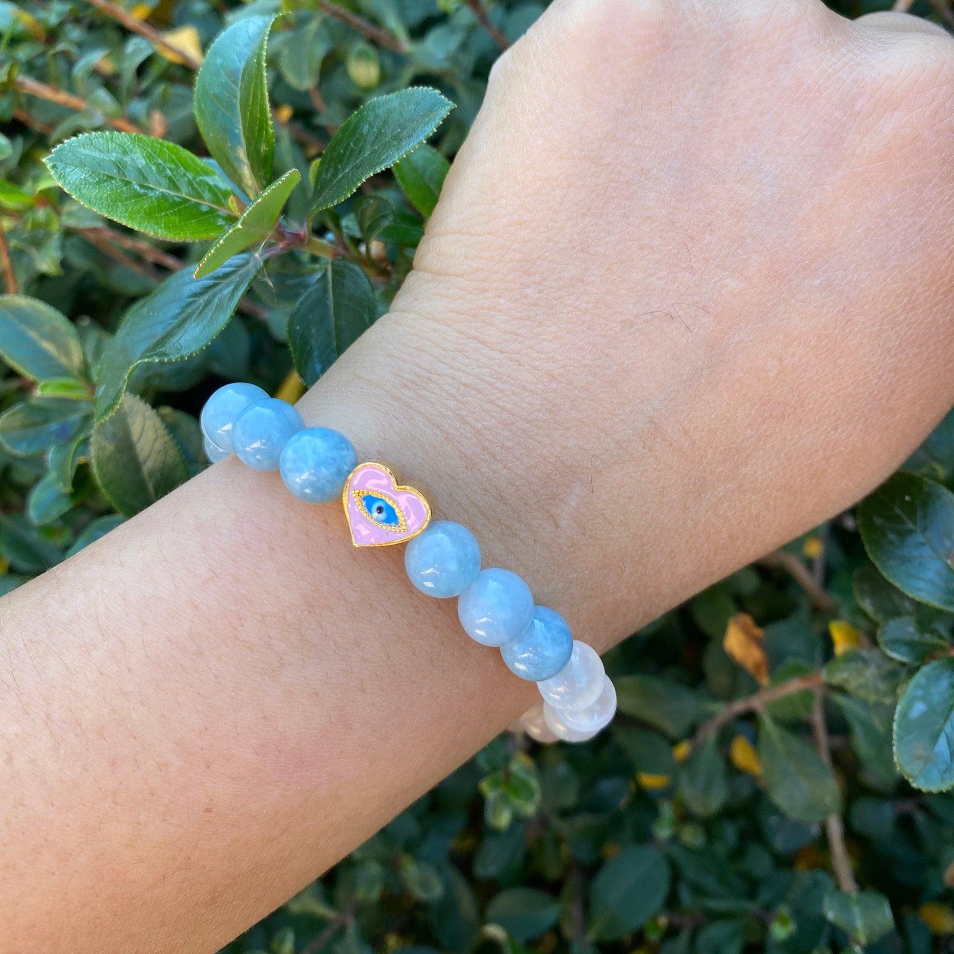 Serenity Healing Gemstone Bracelet with Evil Eye Protection - Infused with Reiki Healing Energy - 3Rosebudsco.com