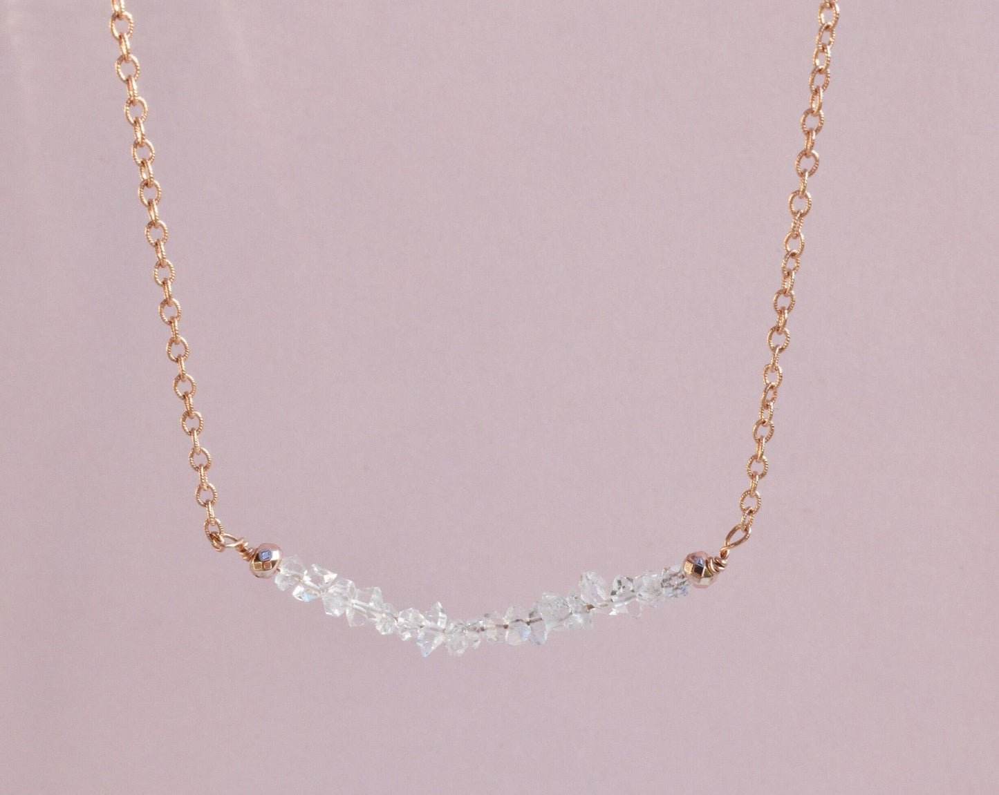 Herkimer Diamond Rose Gold Healing Gemstone Necklace- Dainty Raw Herkimer Jewelry Infused with Reiki - 3Rosebudsco.com