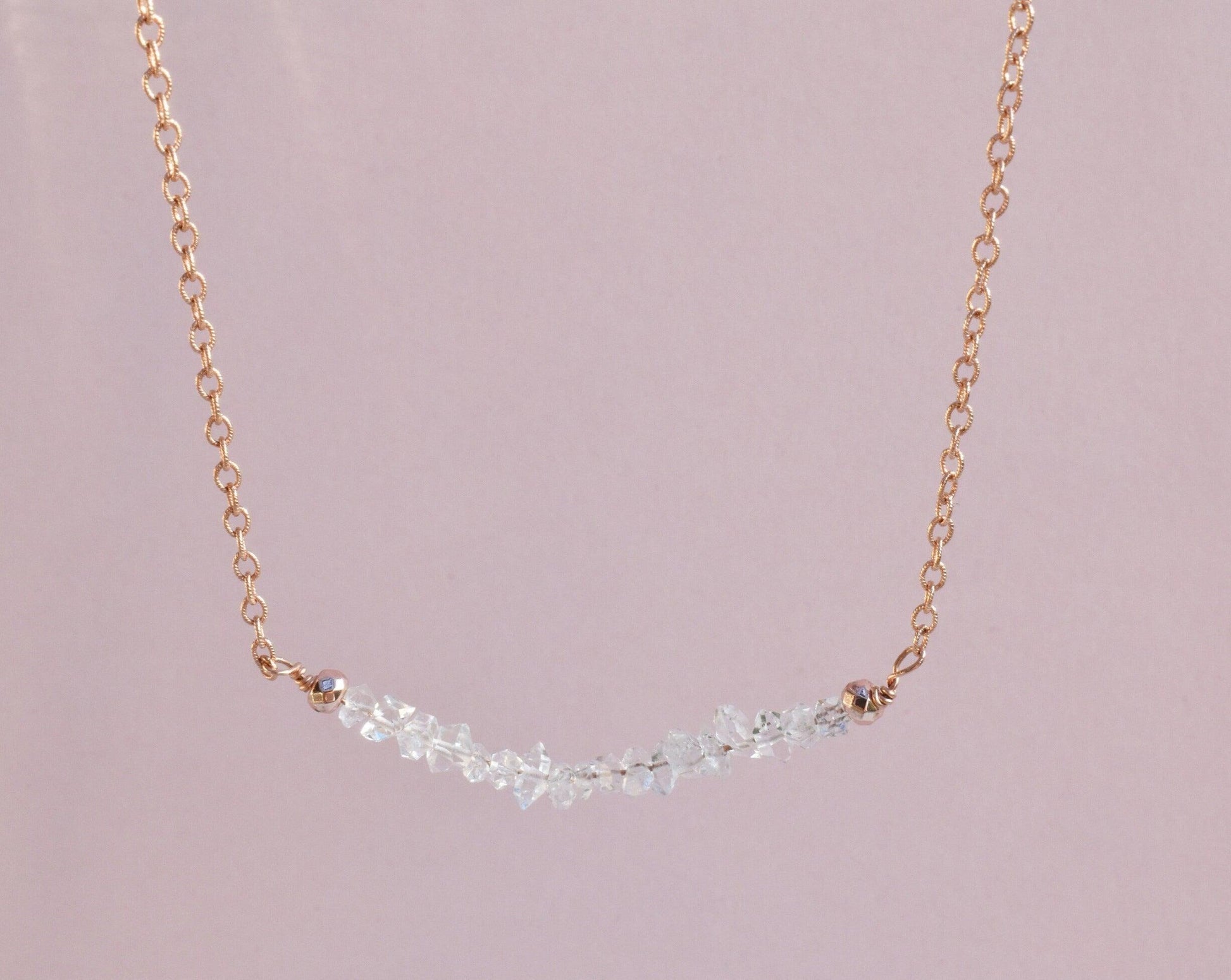 Herkimer Diamond Rose Gold Healing Gemstone Necklace- Dainty Raw Herkimer Jewelry Infused with Reiki - 3Rosebudsco.com