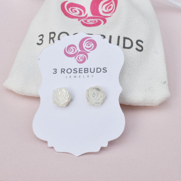 Girls Little Rosebuds Earrings with Mother of Pearls - 3Rosebudsco.com