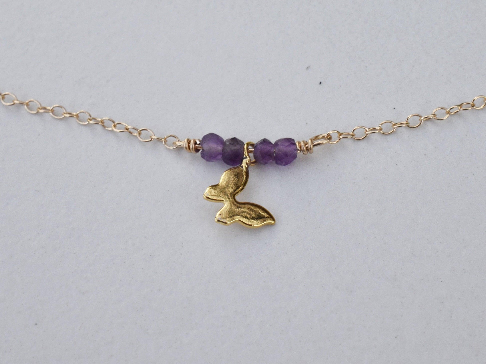 Girls necklace with Butterfly pendant and choice of pink opal or amethyst - 3Rosebudsco.com