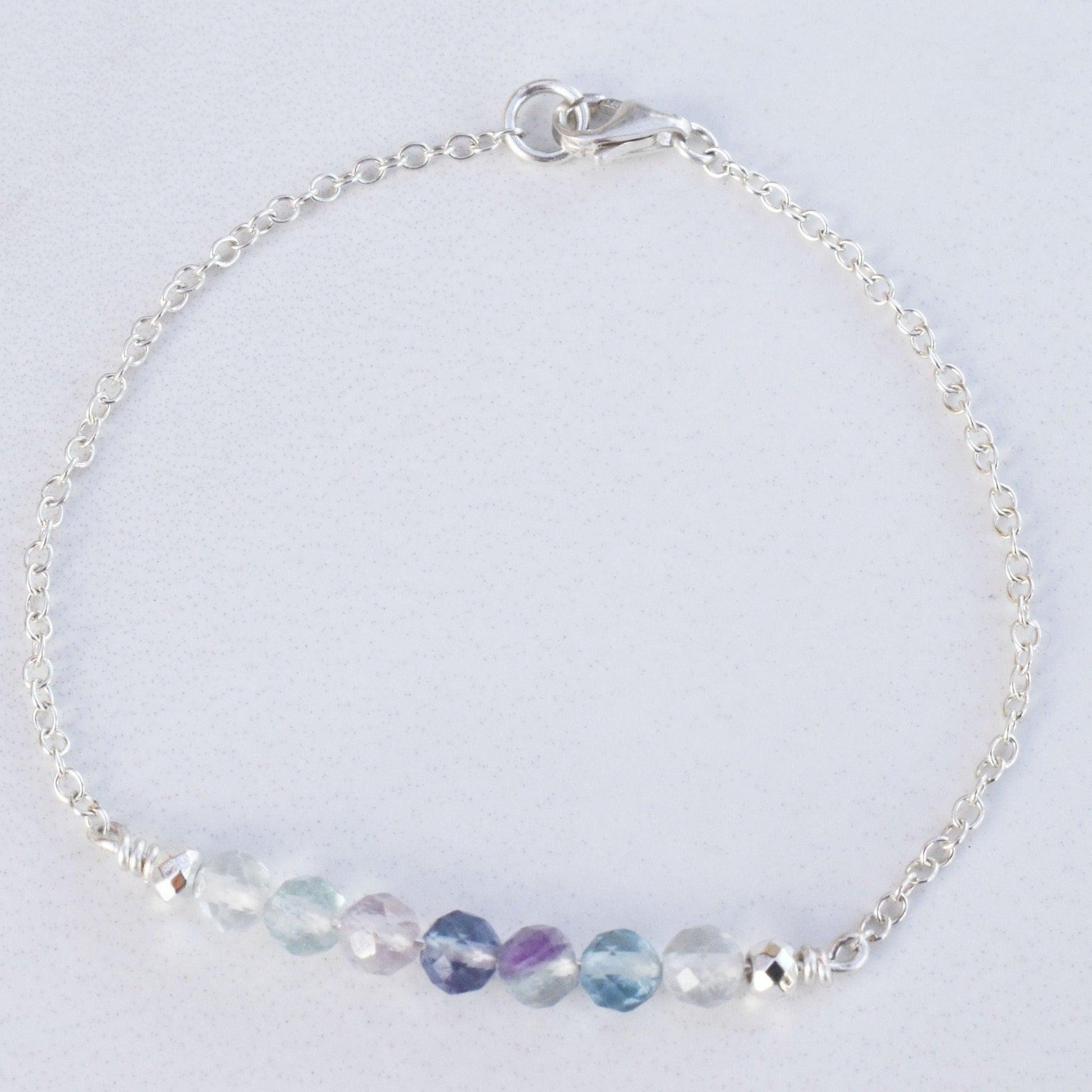 Dainty Rainbow Fluorite Healing Gemstone Bracelet With Reiki Infusion - 3Rosebudsco.com