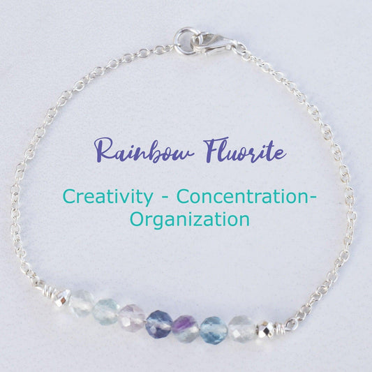 Dainty Rainbow Fluorite Healing Gemstone Bracelet With Reiki Infusion - 3Rosebudsco.com