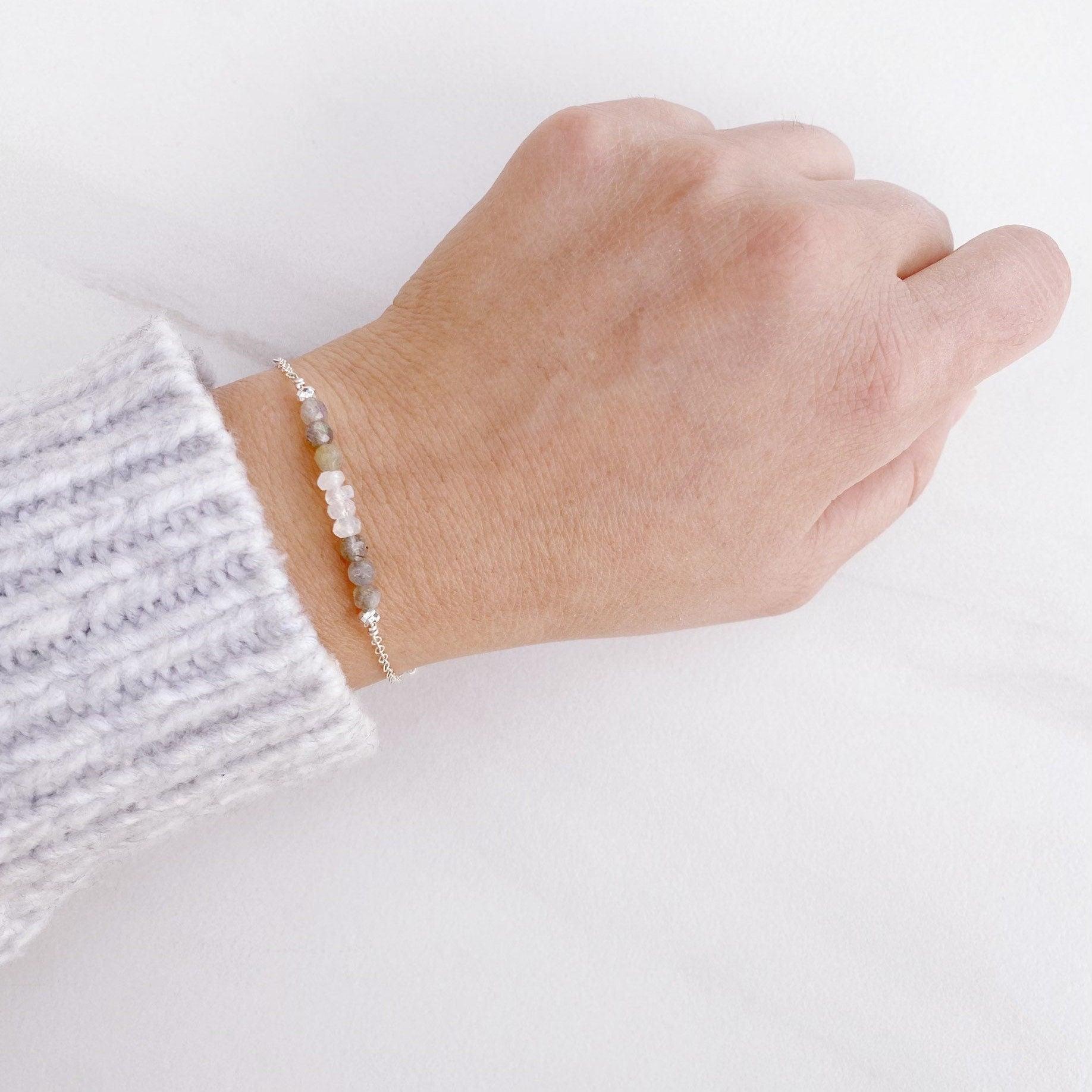 Dainty Labradorite & Moonstone Reiki Infused Bracelet to Awaken Intuition - 3Rosebudsco.com