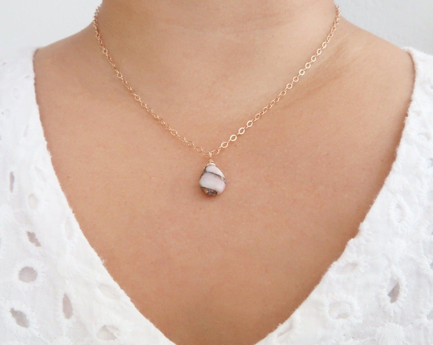 Pink Opal & Copper Healing Gemstone Necklace Infused with Reiki Healing Energy - 3Rosebudsco.com