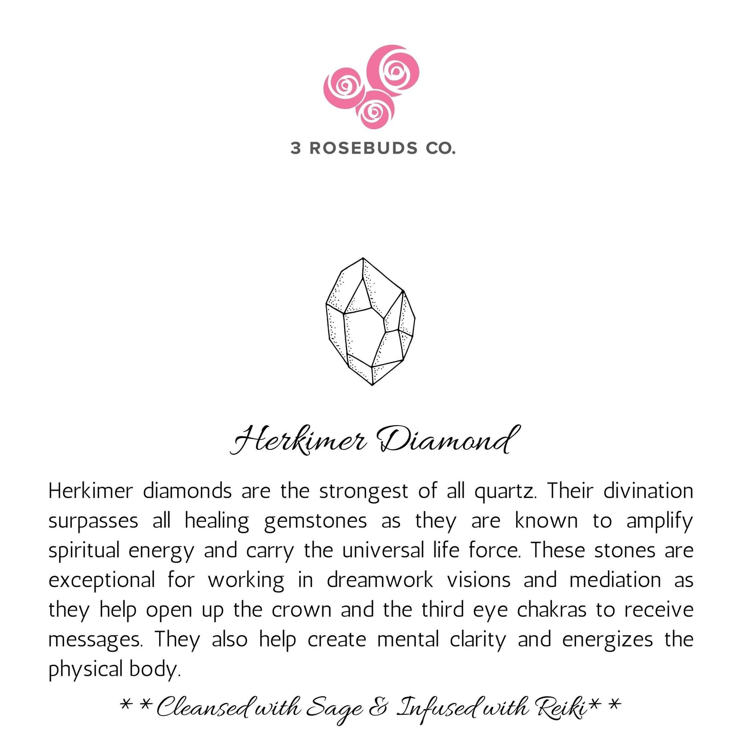 Herkimer Diamond Rose Gold Healing Gemstone Necklace- Dainty Raw Herkimer Jewelry Infused with Reiki - 3Rosebudsco.com