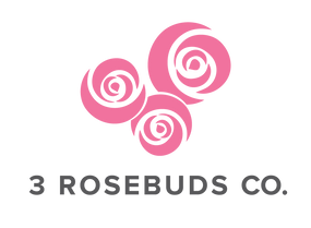 3 Rosebuds Co Logo. Includes graphic of 3 pink roses as our main emblem or logo