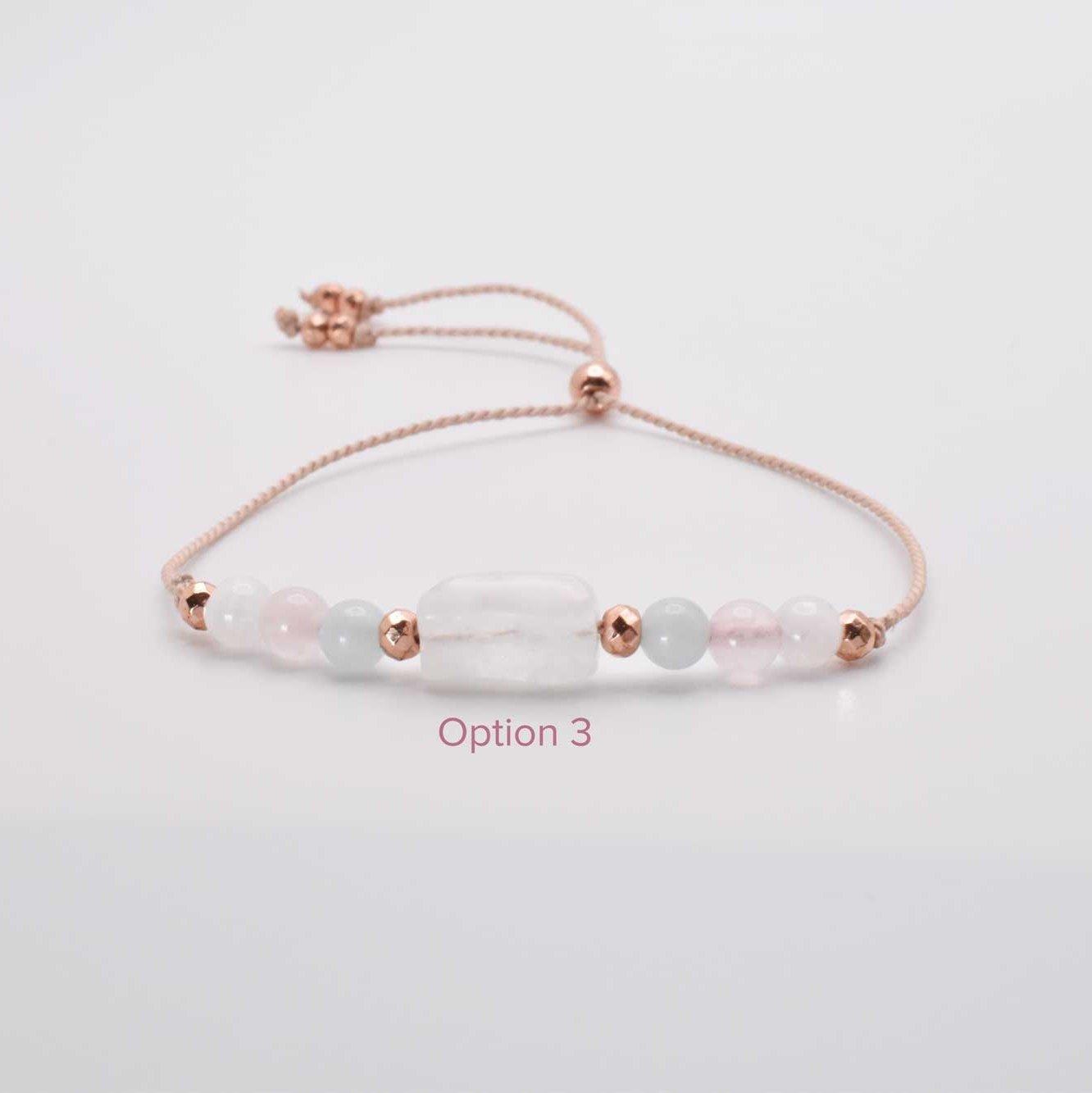 Adjustable Fertility Bracelet with Aquamarine, Rose Quartz and Moonstone Crystals - 3Rosebudsco.com