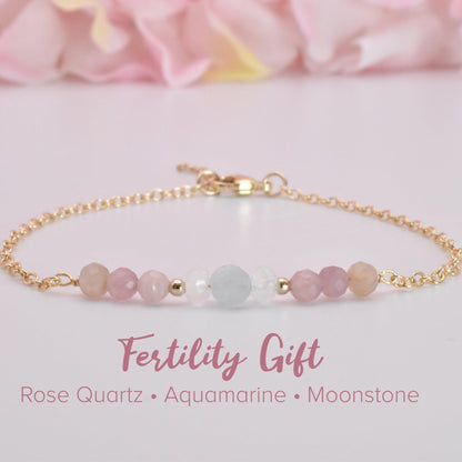 Dainty Moonstone, Aquamarine, and Rose Quartz Fertility Bracelet - 3Rosebudsco.com