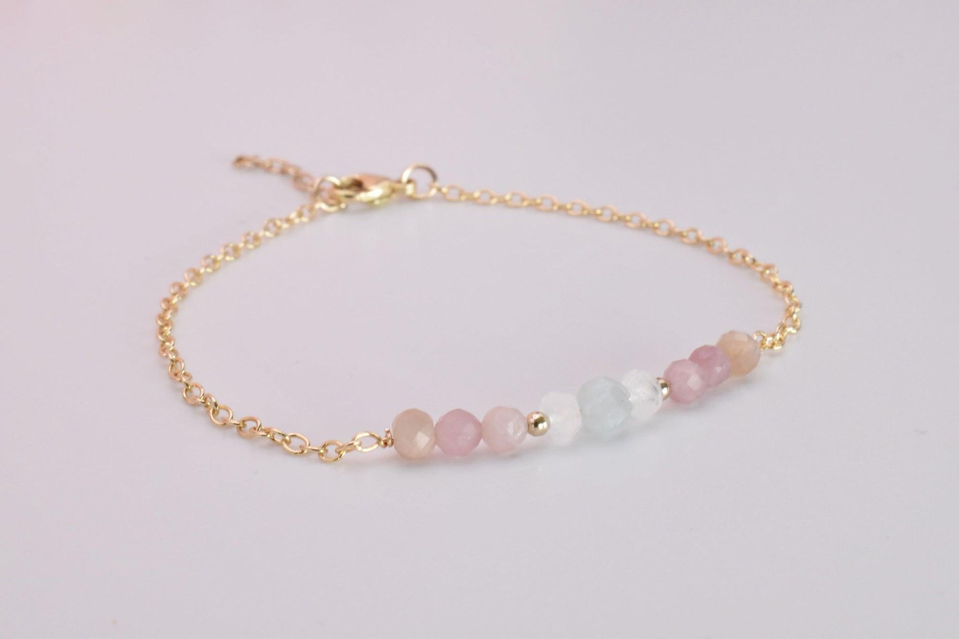 Dainty Moonstone, Aquamarine, and Rose Quartz Fertility Bracelet - 3Rosebudsco.com