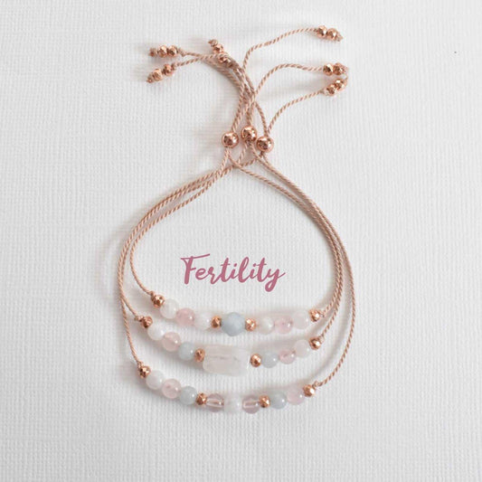 Adjustable Fertility Bracelet with Aquamarine, Rose Quartz and Moonstone Crystals - 3Rosebudsco.com