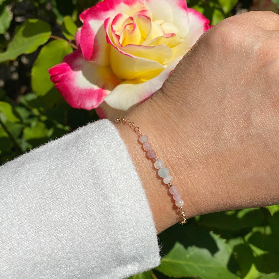 Dainty Moonstone, Aquamarine, and Rose Quartz Fertility Bracelet - 3Rosebudsco.com