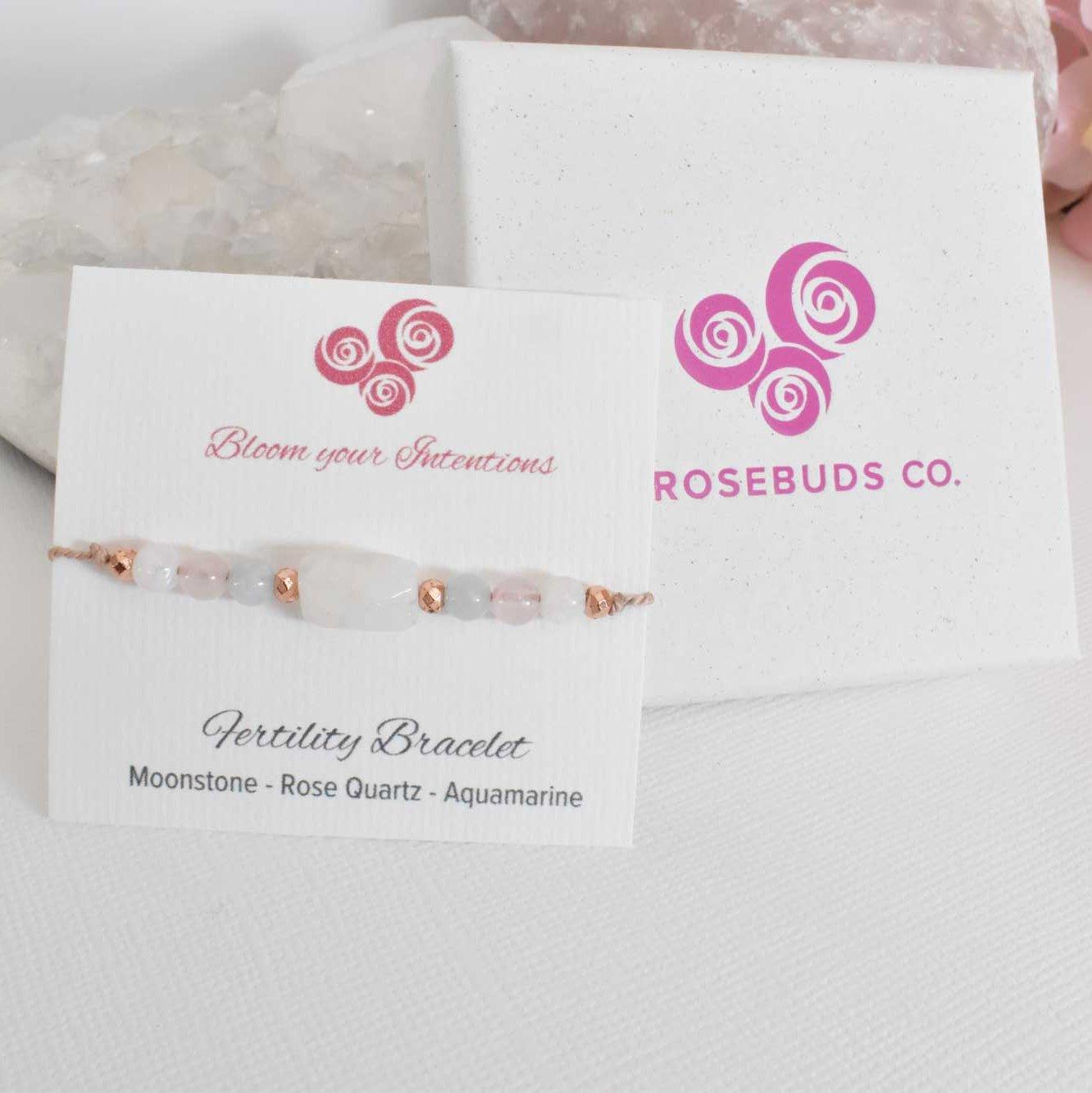 Adjustable Fertility Bracelet with Aquamarine, Rose Quartz and Moonstone Crystals - 3Rosebudsco.com