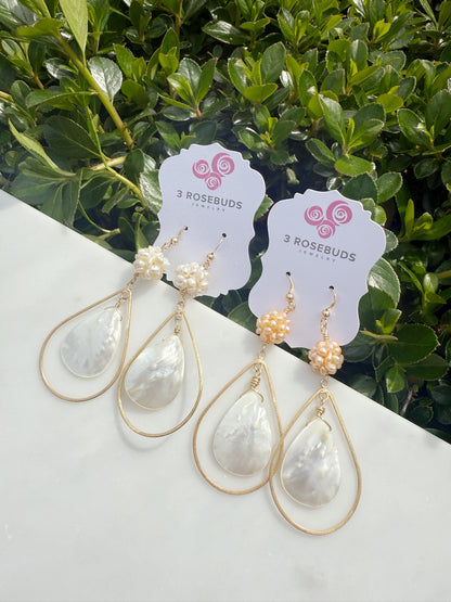 Gold Floral Sea Shell Earrings
