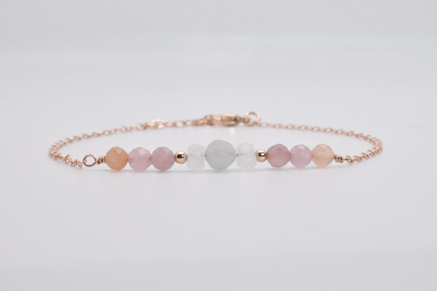 Dainty Moonstone, Aquamarine, and Rose Quartz Fertility Bracelet - 3Rosebudsco.com