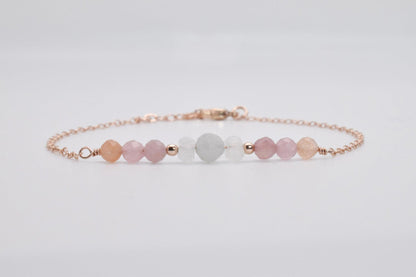 Dainty Moonstone, Aquamarine, and Rose Quartz Fertility Bracelet - 3Rosebudsco.com