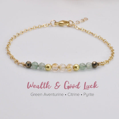 Dainty Wealth and Good Luck Gemstone Bracelet - 3Rosebudsco.com