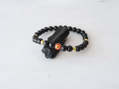 Evil Eye Protection Jewelry bracelet with black tourmaline, hematite, and the evil eye amulet to deflect any negative energy - 3Rosebudsco.com