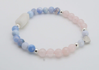 New Mama Healing Crystal  Bracelet blue lace agate, rose quartz, moonstone, and hematite. Infused with Reiki Energy for emotional support - 3Rosebudsco.com
