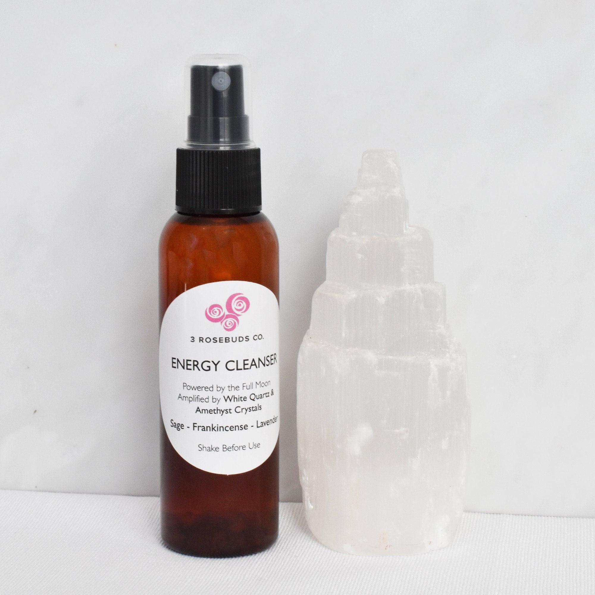 Energy cleansing spray to help you clear any negative vibes and rid you of unwanted energy. Made from full moon water and infuses with sage, frankincense, and lavender oils.  Amplified with amethyst and white quartz to power your intention. 