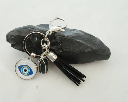 Evil Eye Protection Keychain with Black Tourmaline - 3Rosebudsco.com