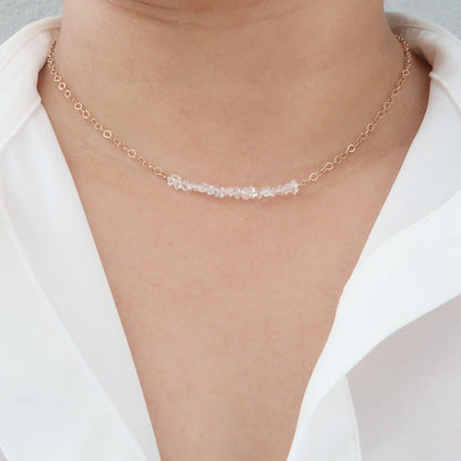 Herkimer Diamond Rose Gold Healing Gemstone Necklace- Dainty Raw Herkimer Jewelry Infused with Reiki - 3Rosebudsco.com