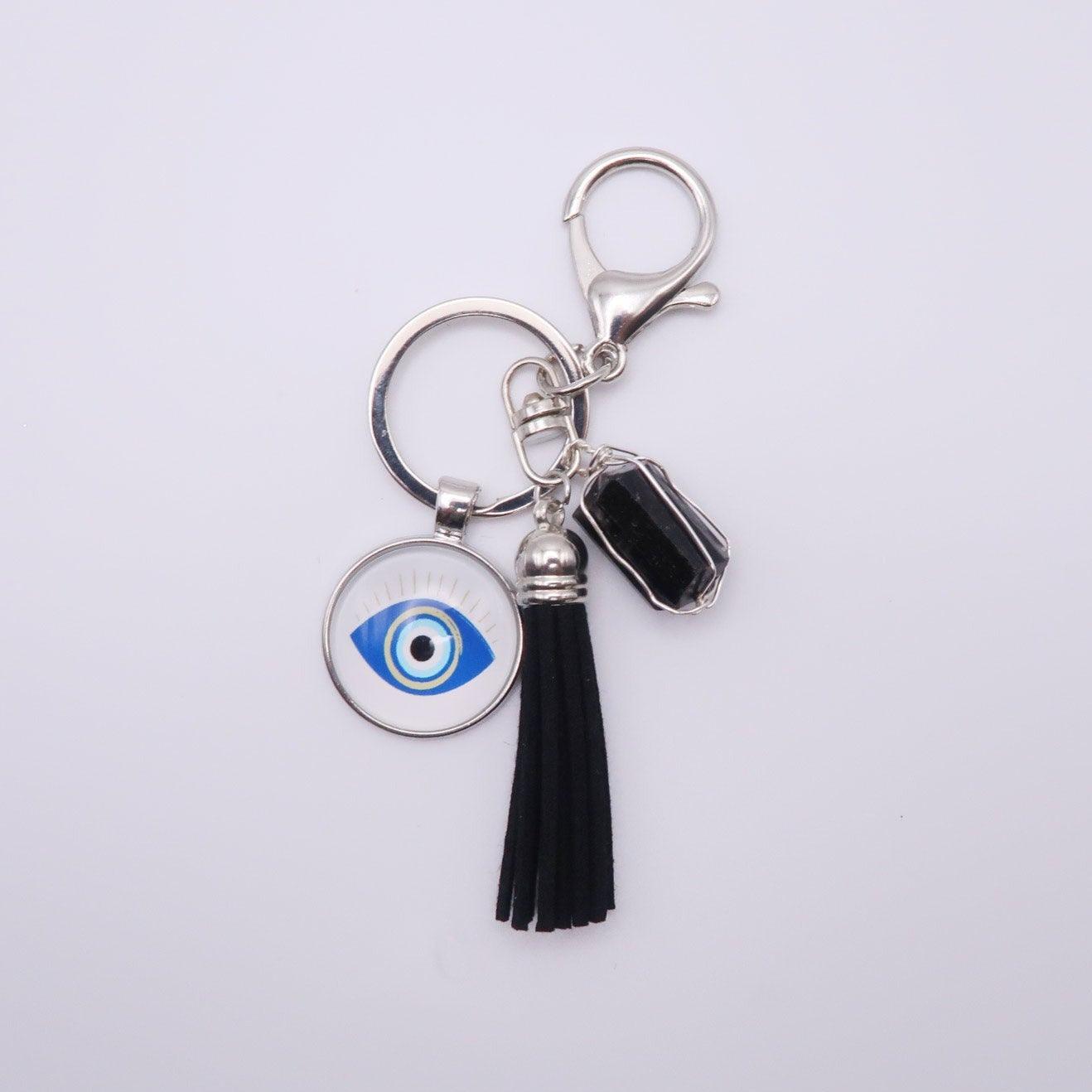 Evil Eye Keychain with Black Tourmaline for Energy Protection against Haters.