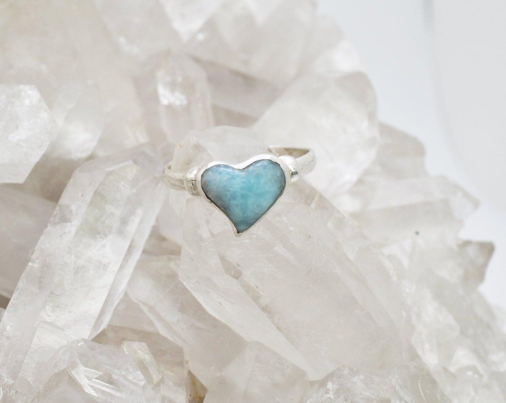 Larimar Heart Rings with Stones directly sourced from the Dominican Republic 