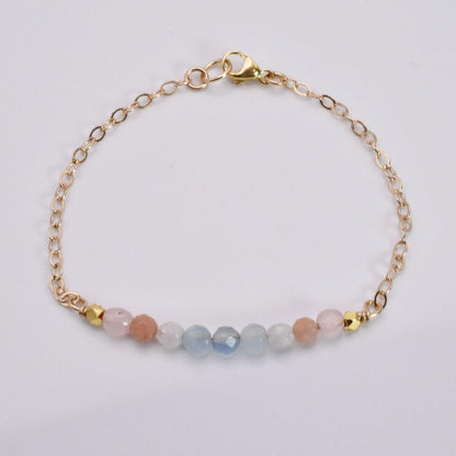 Minimalist Fertility Bracelet Featuring Rose Quartz, Aquamarine and Moonstone - 3Rosebudsco.com