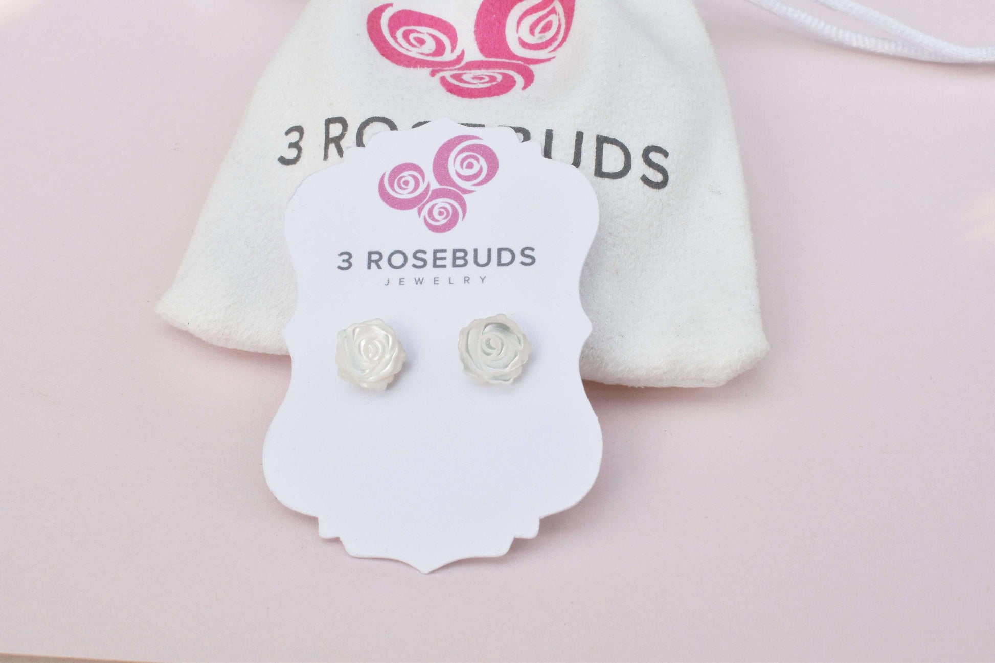 Girls Little Rosebuds Earrings with Mother of Pearls - 3Rosebudsco.com