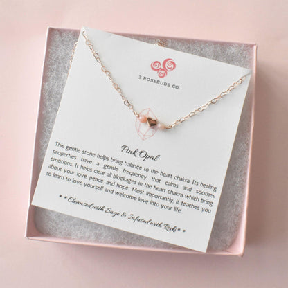 Girls heart necklace with pink opal, aquamarine or rainbow moonstones - 3Rosebudsco.com