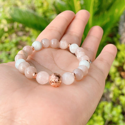 Peach & Rainbow Moonstone Fertility Affirmation Healing Gemstone Bracelet With Reiki Energy - 3Rosebudsco.com