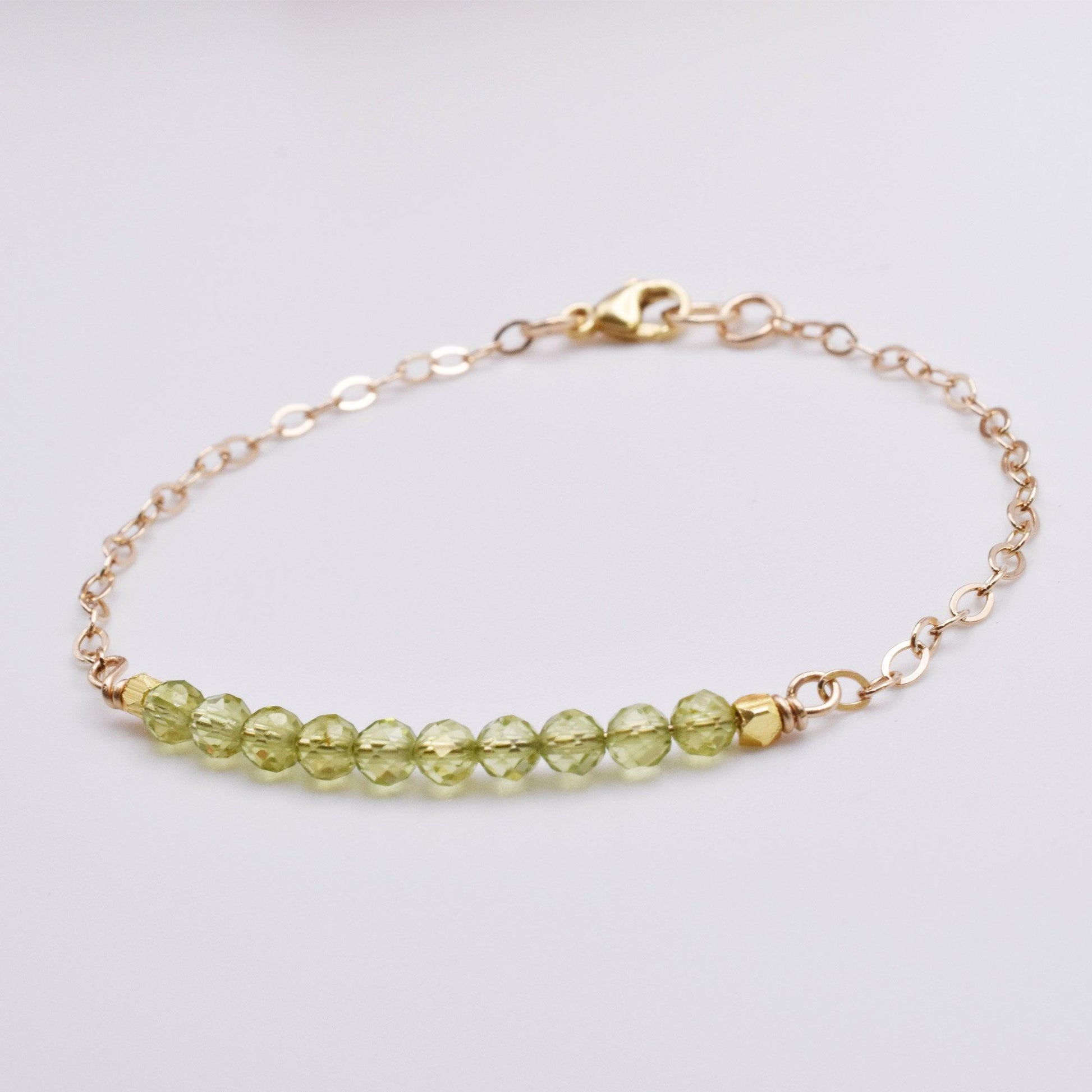 Dainty Gold Peridot Bracelet -August Birthday Gemstone Bracelet - 3Rosebudsco.com