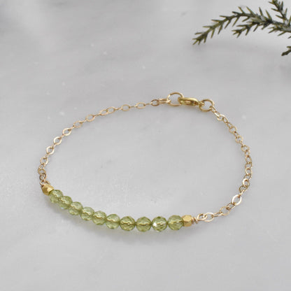 Dainty Gold Peridot Bracelet -August Birthday Gemstone Bracelet - 3Rosebudsco.com