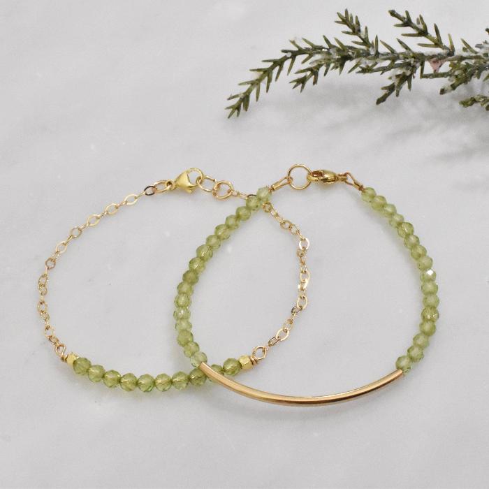 Dainty Gold Peridot Bracelet -August Birthday Gemstone Bracelet - 3Rosebudsco.com