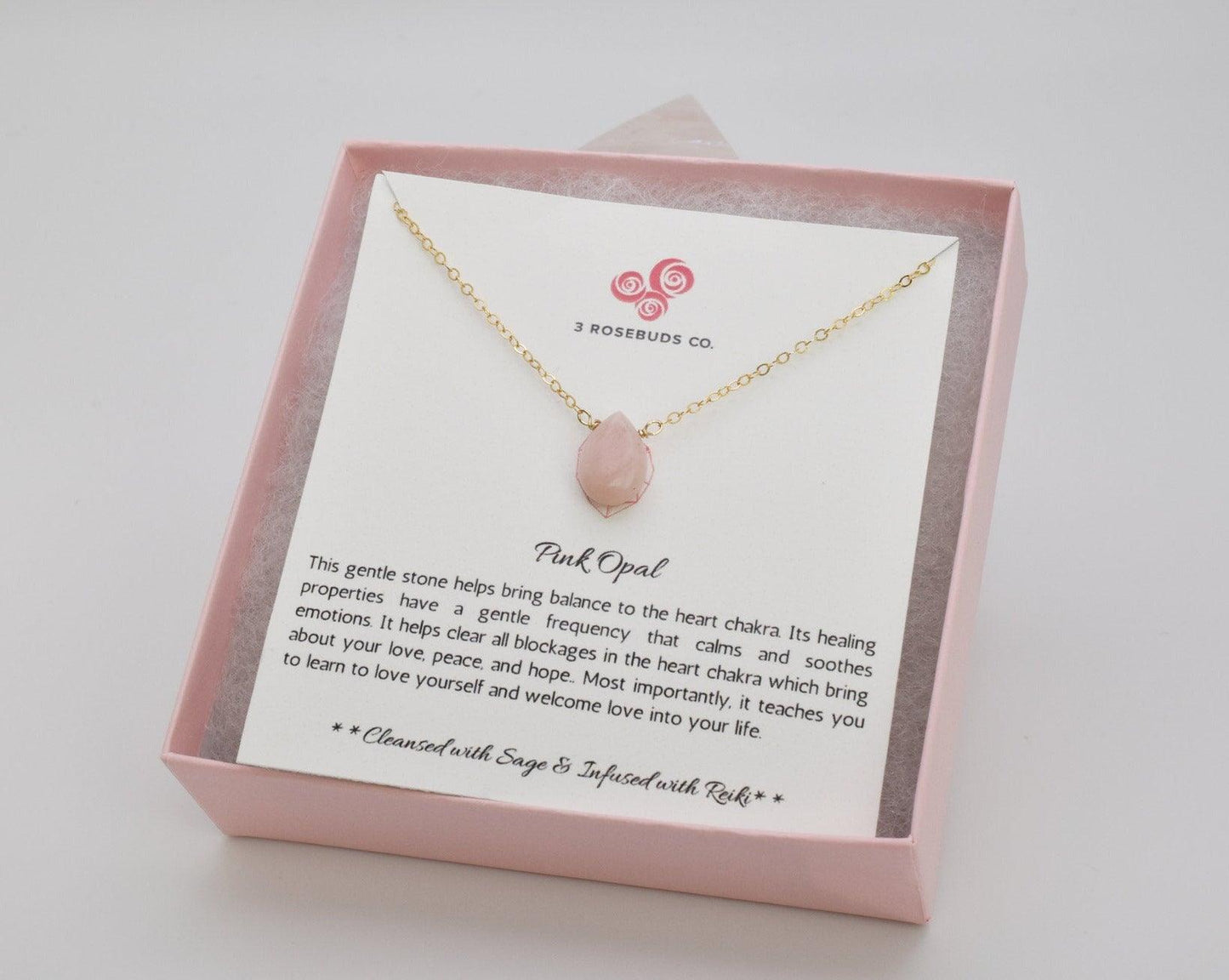 Dainty Pink Opal Necklace Infused with Reiki Healing Energy - 3Rosebudsco.com