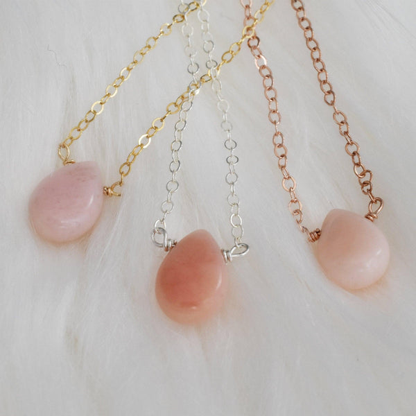 Dainty Pink Opal Necklace Infused with Reiki Healing Energy - 3Rosebudsco.com