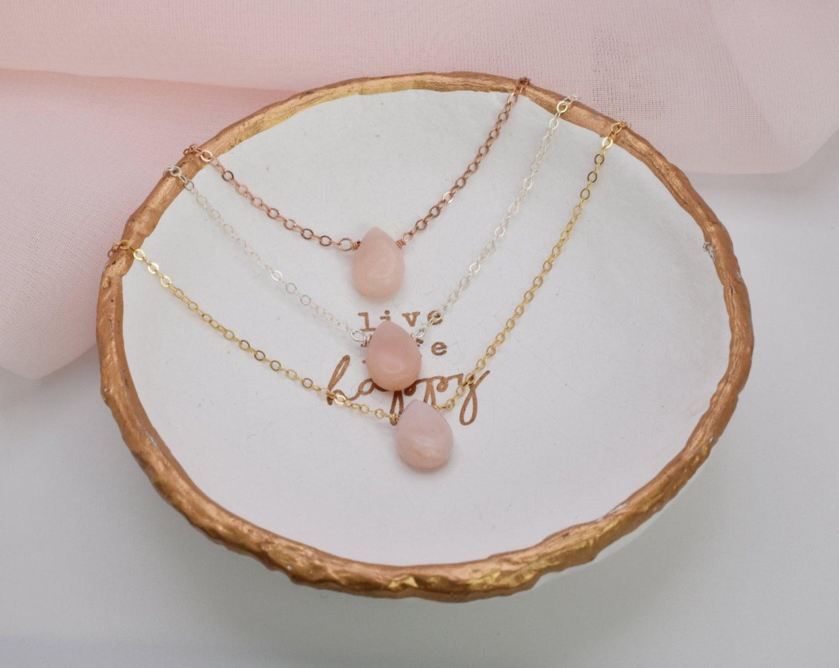 Dainty Pink Opal Necklaces for Heart Healing and Emotional Wellness. 