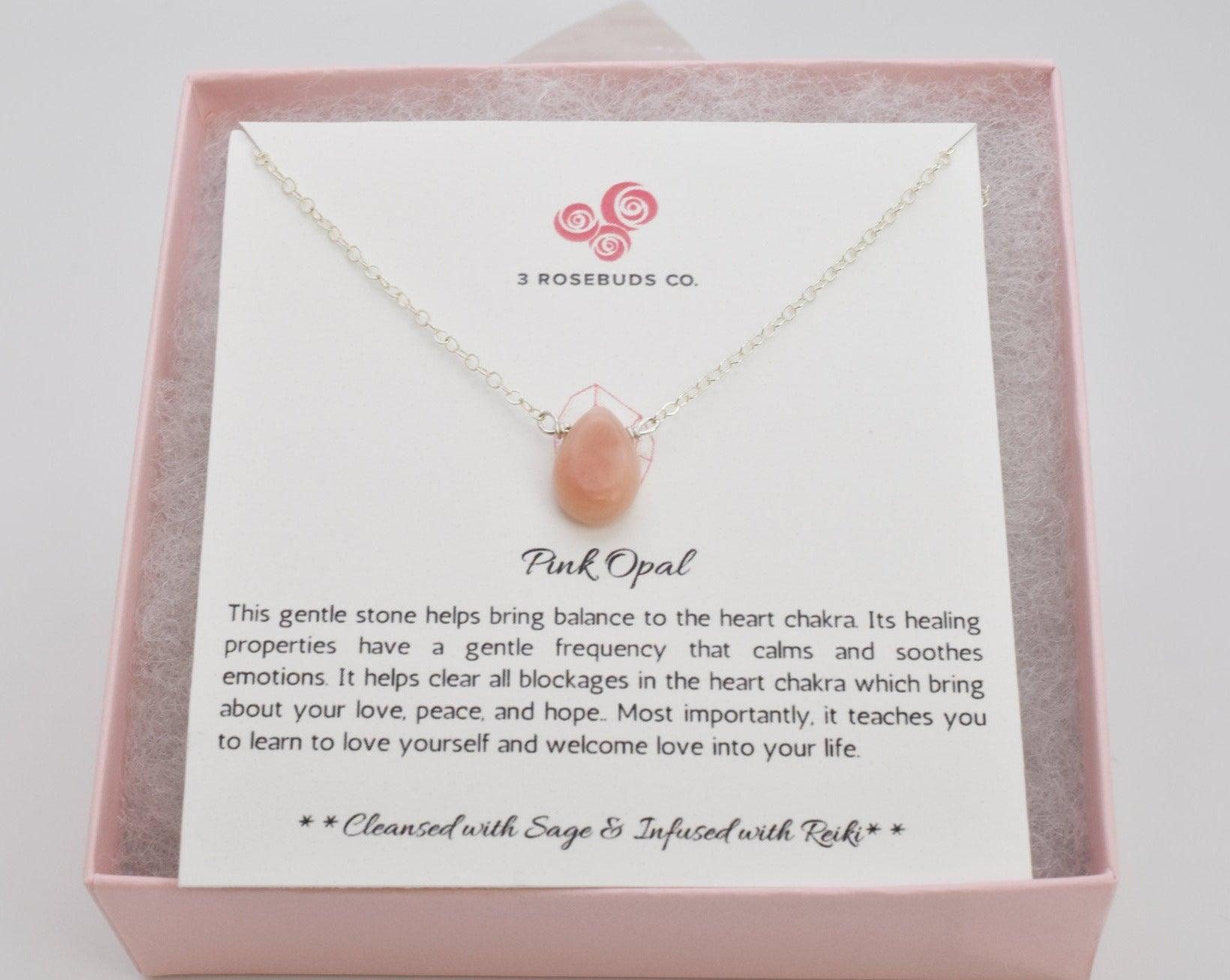 Dainty Pink Opal Necklace Infused with Reiki Healing Energy - 3Rosebudsco.com