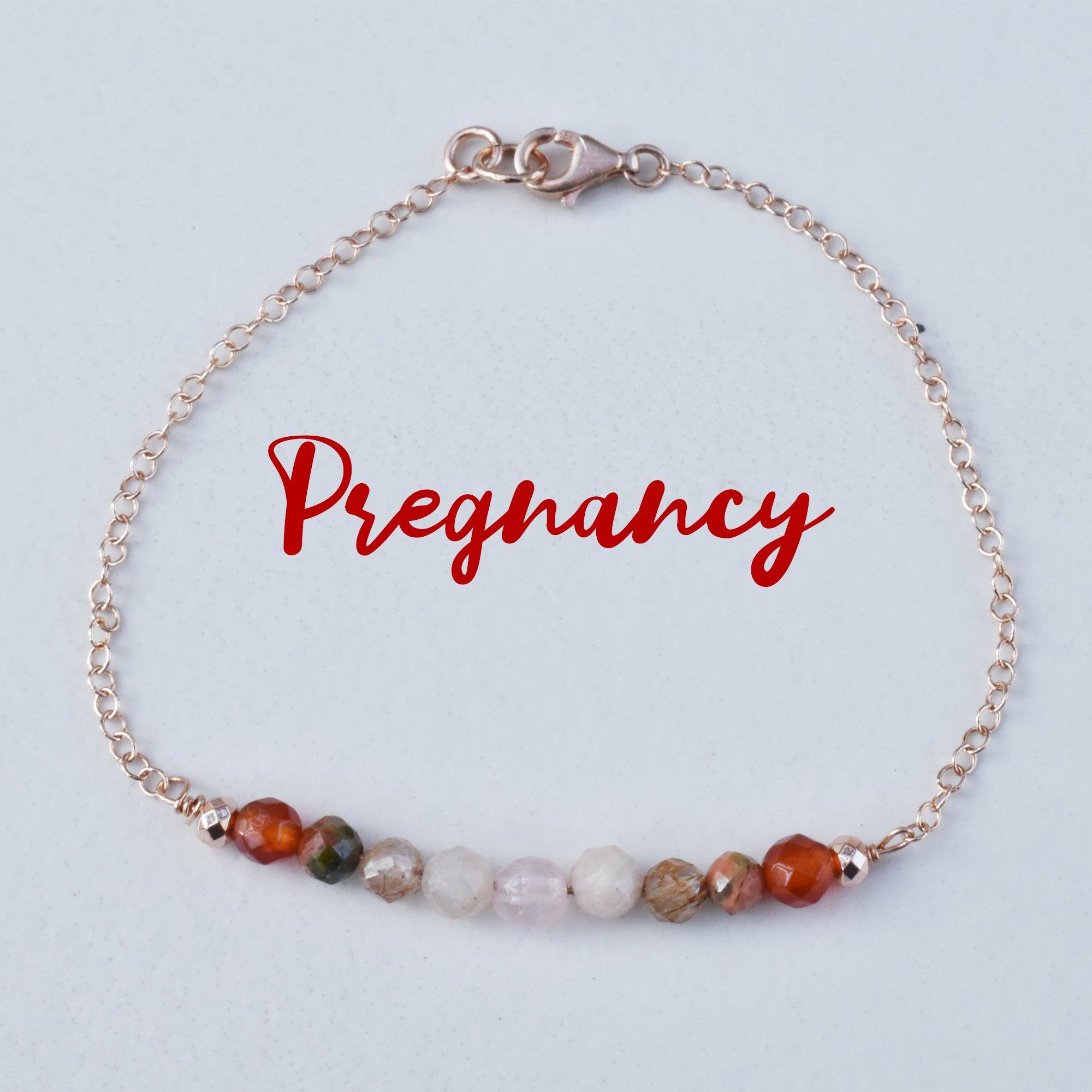 Dainty healing gemstone bracelet to help you on your fertility, and pregnancy journey. It features the top fertility crystals such as peach moonstone, unakite, carnelian, rose quartz and rutilated quartz. 
