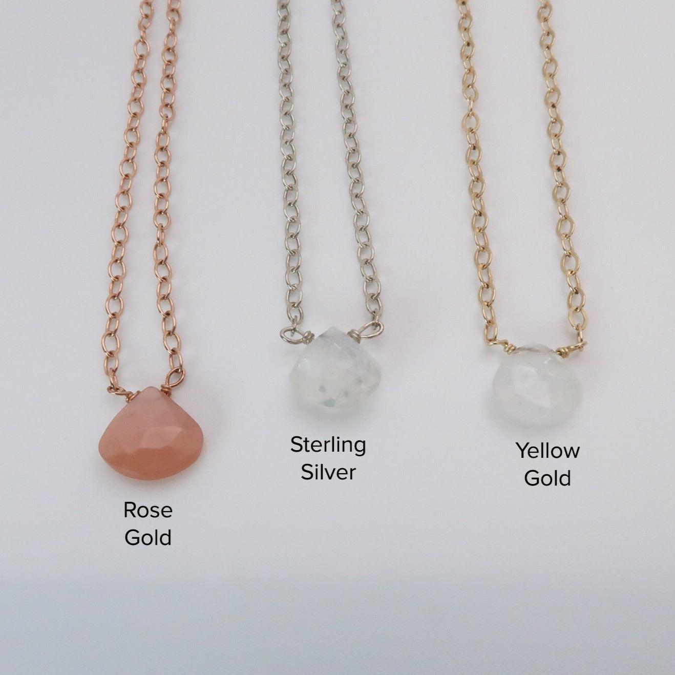 Moonstone Crystal Necklace With Different Chain Options. Infused with Reiki Energy - 3Rosebudsco.com