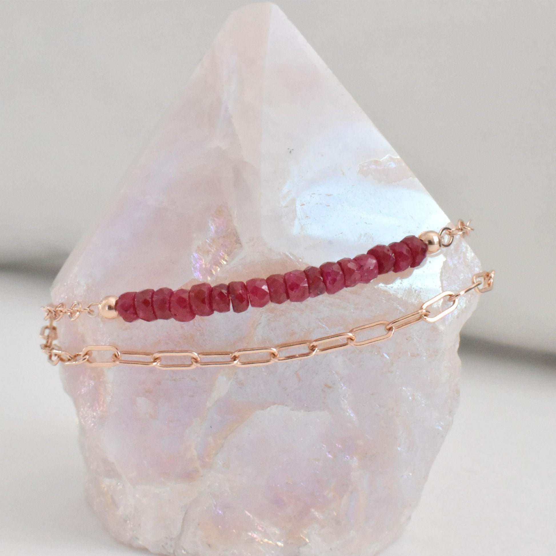 Red Ruby Double Layered Bracelet With Option of 14k Gold Filled, Rose Gold Or Sterling Silver - 3Rosebudsco.com