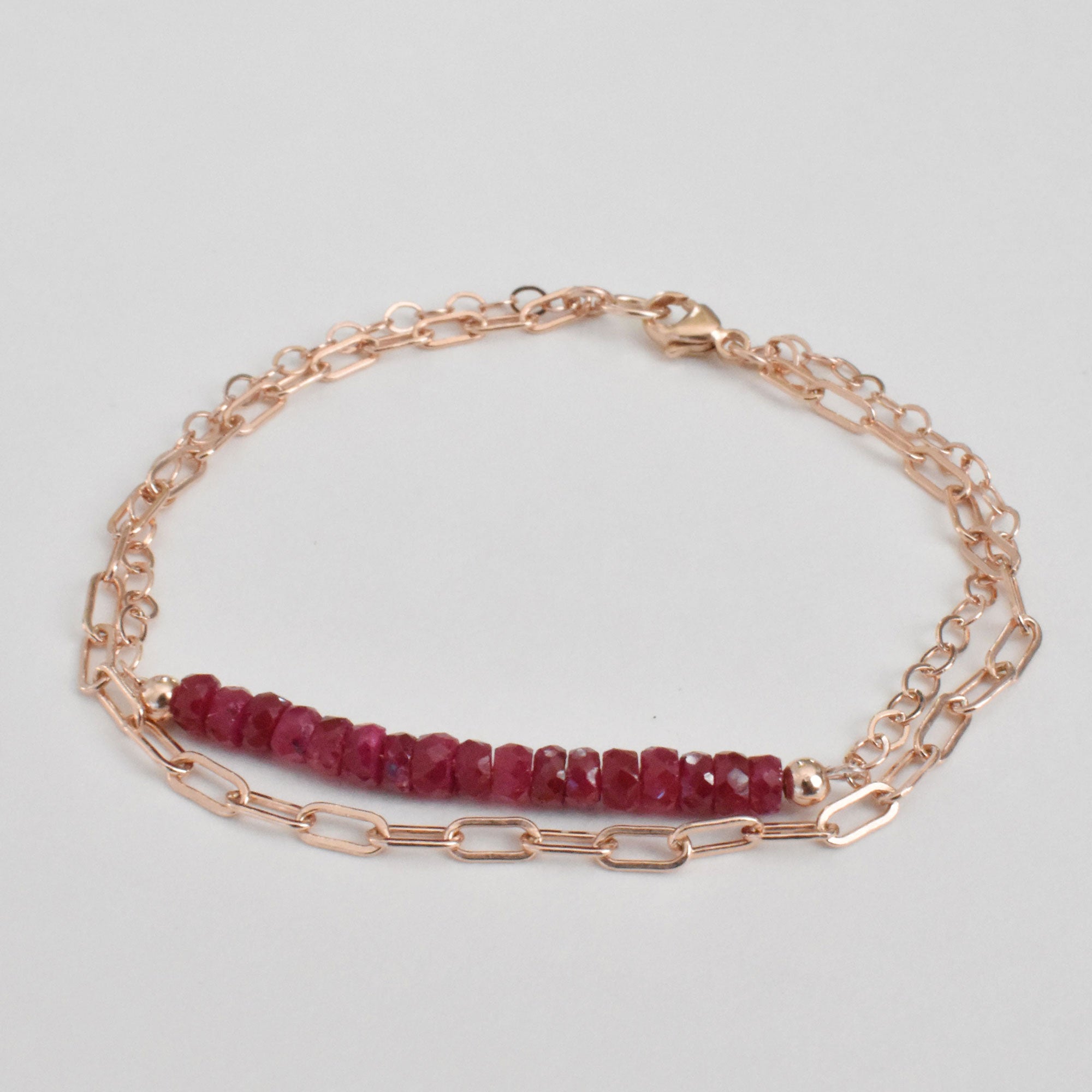 Red Ruby Double Layered Bracelet With Option of 14k Gold Filled, Rose Gold Or Sterling Silver