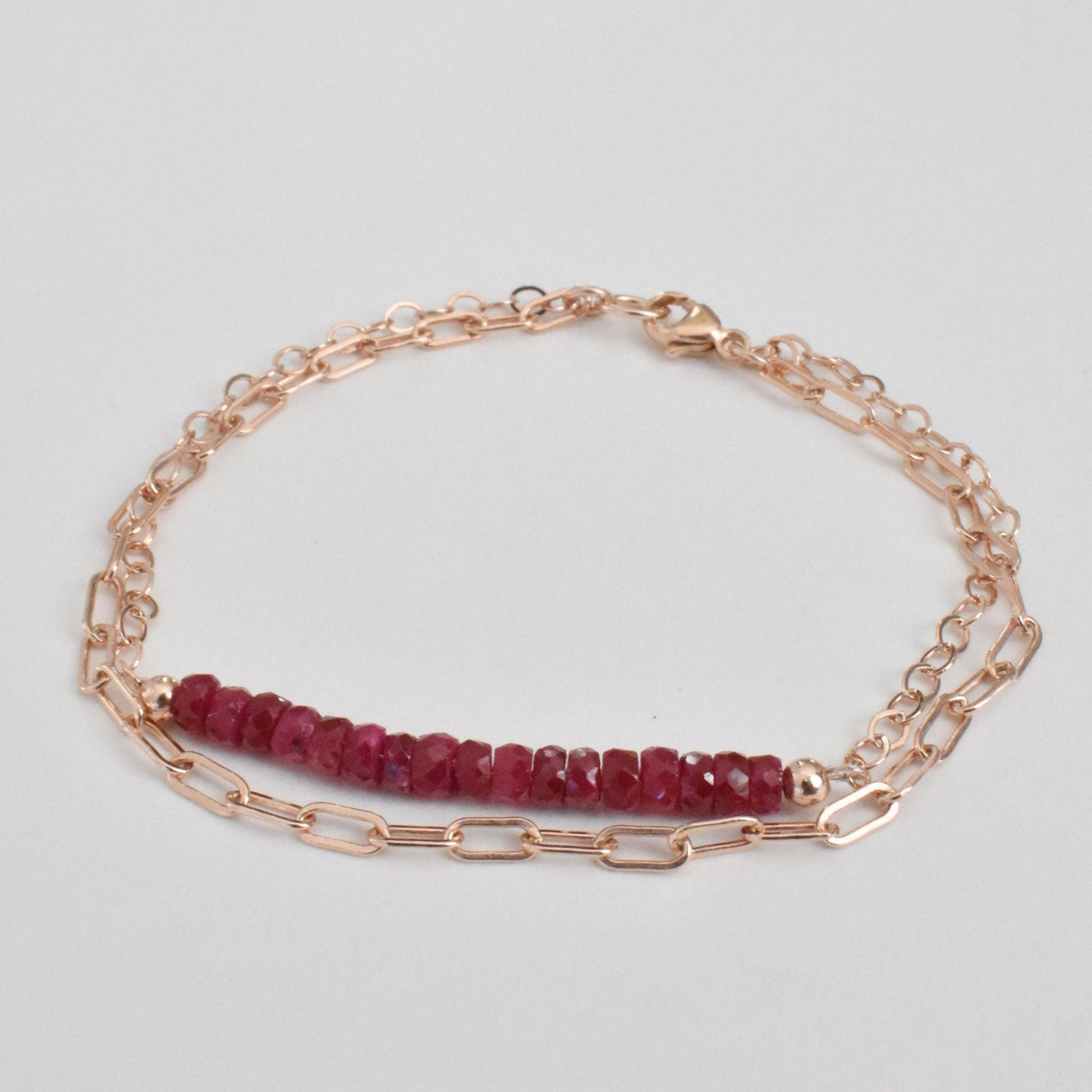 Red Ruby Double Layered Bracelet With Option of 14k Gold Filled, Rose Gold Or Sterling Silver - 3Rosebudsco.com