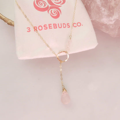 Drop of Love Rose Quartz Gold Filled Necklace- Heart Chakra Healing Necklace - 3Rosebudsco.com