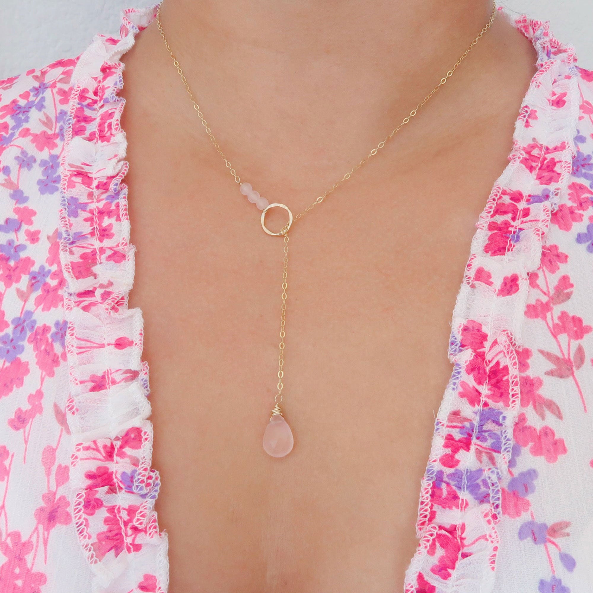 Rose Quartz 14k Gold Filled Necklace. Heart Chakra Healing necklace to help welcome new love.