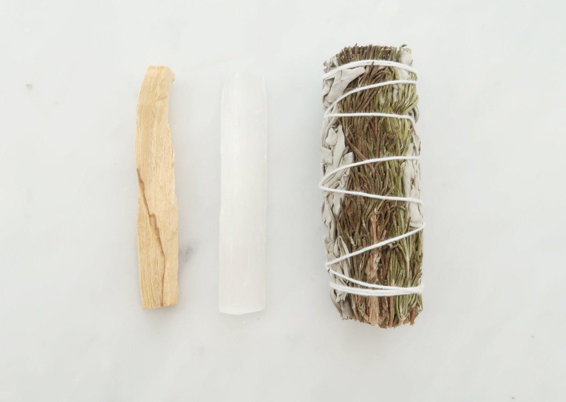 Energy Cleansing Kit with Organic White Sage Kit, Palo Santo, and Selenite - 3Rosebudsco.com